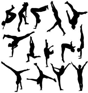acrobatic and gymnastic silhouettes
