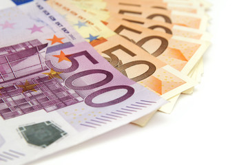 euro banknotes on white background