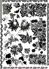 floral elements and conventionalized birds