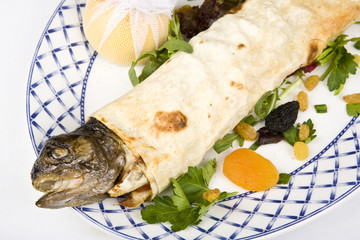 fish trout in lavash to fry