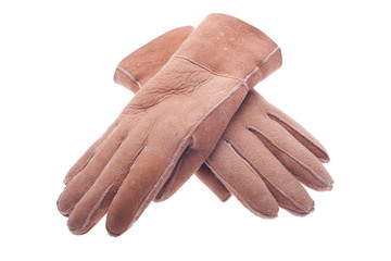 pair of winter leather gloves on white