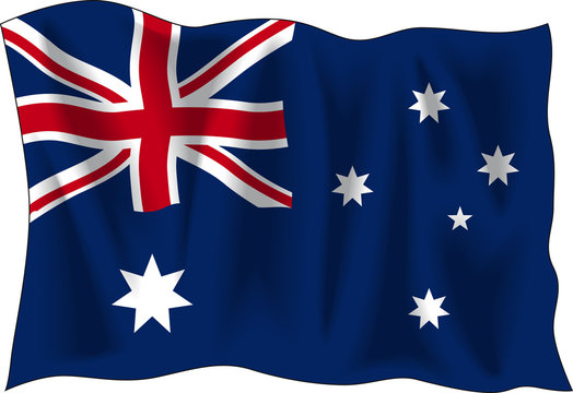 Waving flag of Australia isolated on white