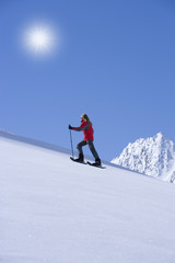 Fototapeta na wymiar wycieczka na rakietach śnieżnych, Ötztal, Tyrol, oyster weryfikowalne back-light,