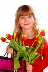 girl  with bouquet of tulips