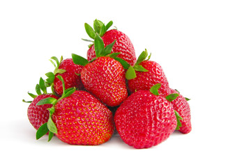 Heap of juicy sweet strawberries isolated on white background