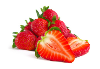 Heap of juicy sweet strawberries isolated on white background