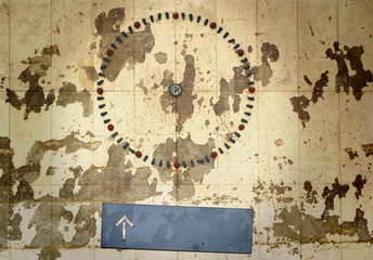 Grungy clock without hands, free ad and  copy space