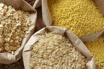 Various cereals in bags
