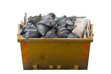 skip with refuse/trash sacks isolated