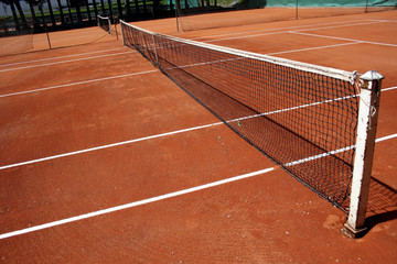 Tennis playground  view from net perspective.