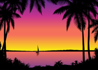 Tropical seascape with sailboat