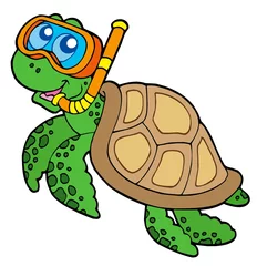 Abwaschbare Fototapete Für Kinder Sea turtle snorkel diver
