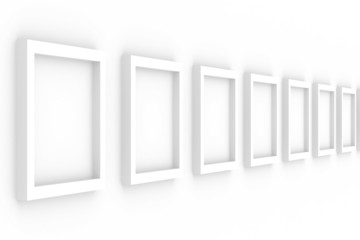 Row empty frames on white background. Isolated 3D image