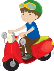 Fotobehang Motorfiets jongen rijdt op een scooter