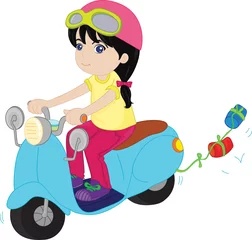 Velours gordijnen Motorfiets meisje rijdt op een scooter