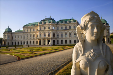 Vienna - sphinx and Belvedere palace in morning