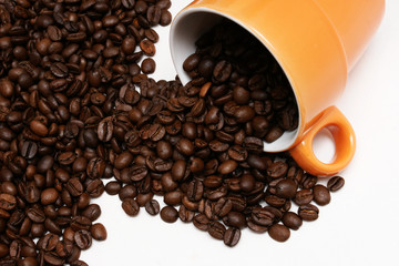 tasse kaffee mit frischen bohnen