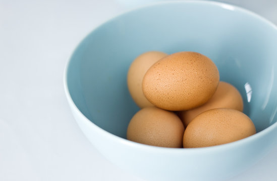 Brown Eggs In Pastel Blue Bowl