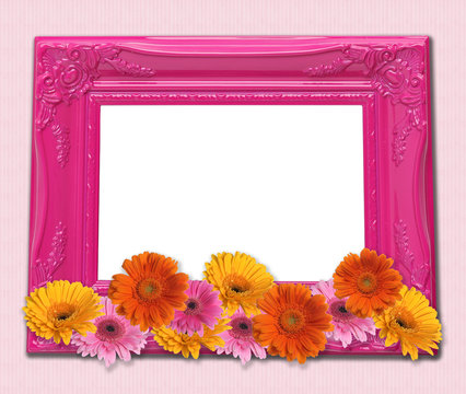 Pink Picture Frame With Flowers.