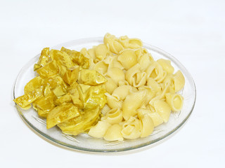 pasta and chicken with curry sauce