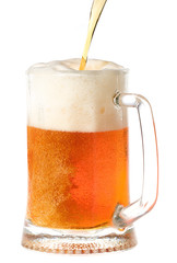 Mug of beer on white background