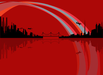 City skyline illustration and abstract