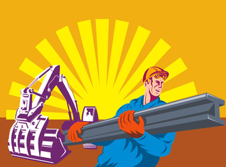 Construction worker with mechanical digger