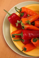 Plates with assorted chili peppers
