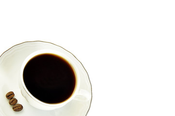 Cup of coffee  with fresh coffee beans isolated over white with