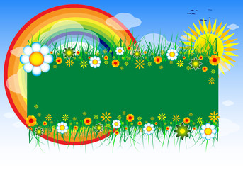 Floral banner and rainbow