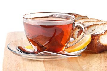 Fresh bun and cup of tea