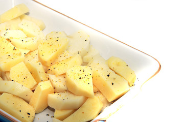 sliced potato on the dish