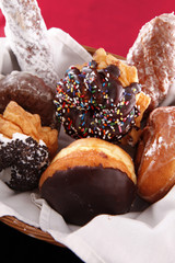 Assorted doughnuts in a basket