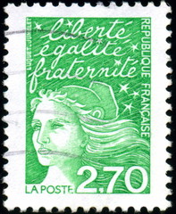 République française, Liberté, égalité, fraternité, Timbre.