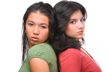 Two female girls  gazing at camera