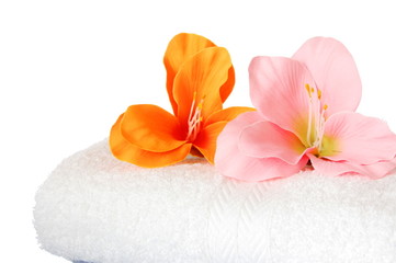 Fototapeta na wymiar towel and flower