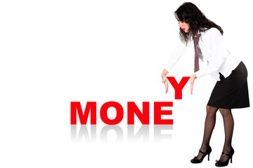 Businesswoman with word isolated on white, concept picture