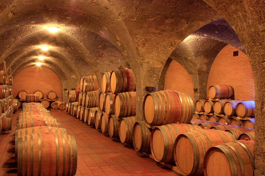 Weinkeller,Rotwein im Barrique-Faß ausgebaut,Toskana,Italien