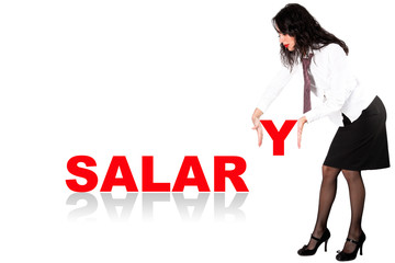 Businesswoman with word isolated on white, concept picture