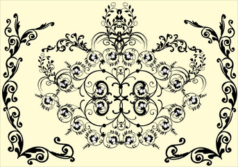 symmetric black design with flowers