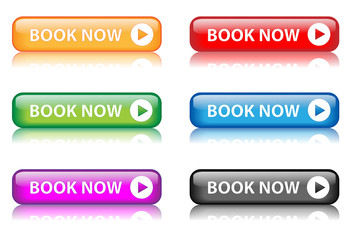 "Book Now" buttons (various colours with reflection)