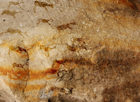 Wall cave with drawings of the primitive person