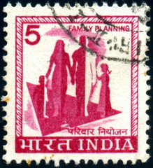 India. Family planning. Timbre postal oblitéré.