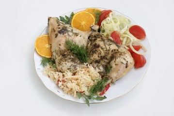 baked chicken leg with vegetable for lunch