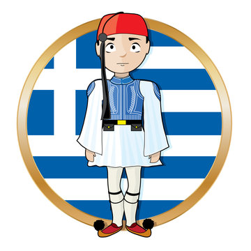 Greek Evzone with Flag