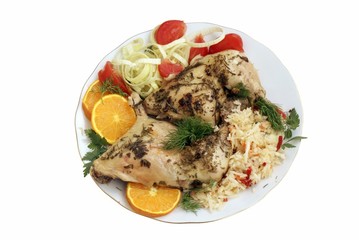 chicken legs with vegetables and herbs for lunch