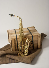 Alto Saxophone with Shipping Crate