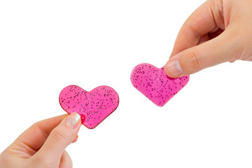 Obraz premium Man and woman hands with hearts