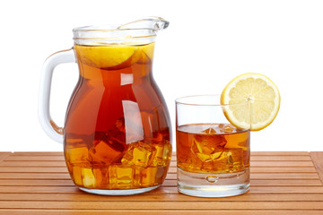 Ice tea with lemon pitcher - obrazy, fototapety, plakaty