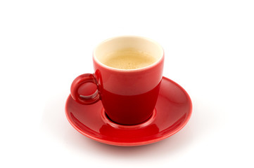 Red cup with coffee isolated on white background